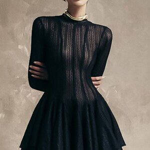 Layered Round Neck Long Sleeve Dress | New Tiered Lace Prom Dress